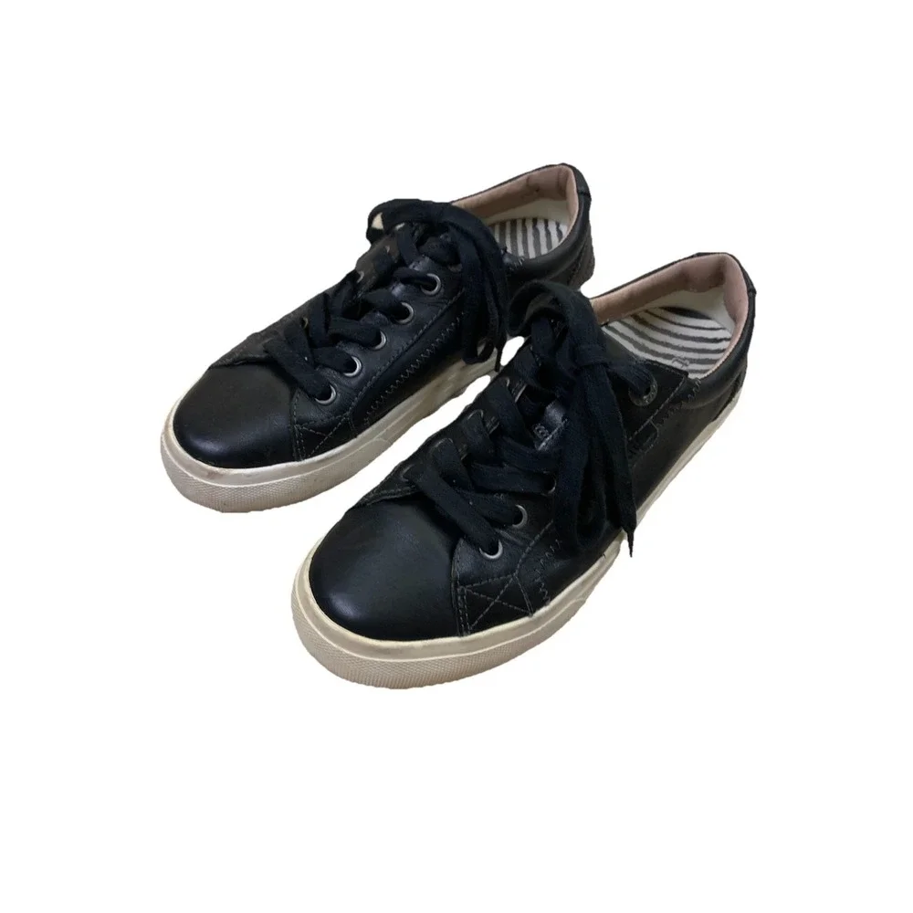 Taos Black Leather Low Top Comfort Sneakers Casual Shoes Womens 6